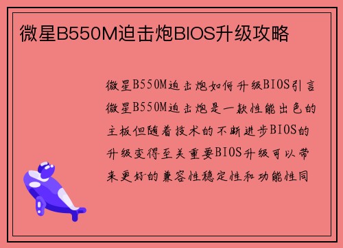微星B550M迫击炮BIOS升级攻略